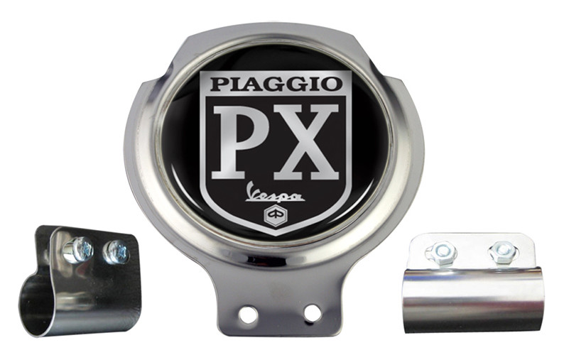 Vespa Scooter Bar Badge - Piaggio PX Black Logo - FREE BRACKET & FIXINGS