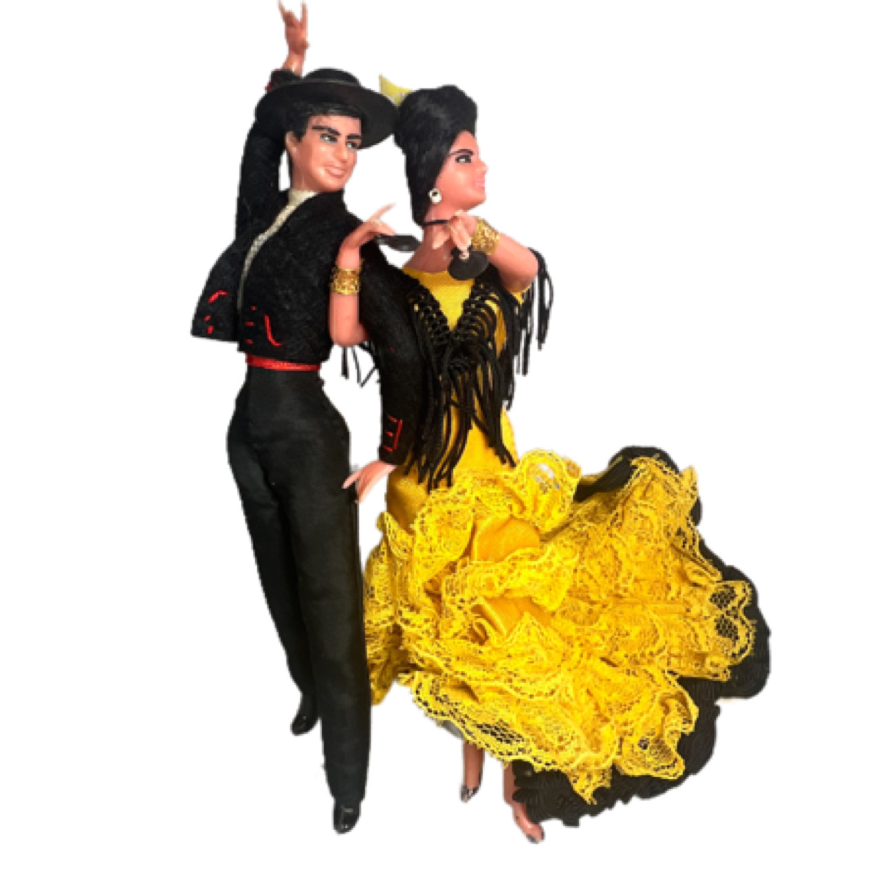 Vintage Marin Chiclana Spanish Flamenco Dancers Dolls Man Women Yellow Dress 7\