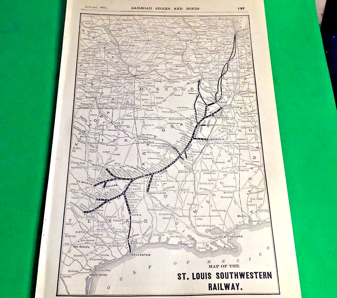 Rare 1903 Railroad Map Of The St Louis Southwestern Railway Routes & Connections