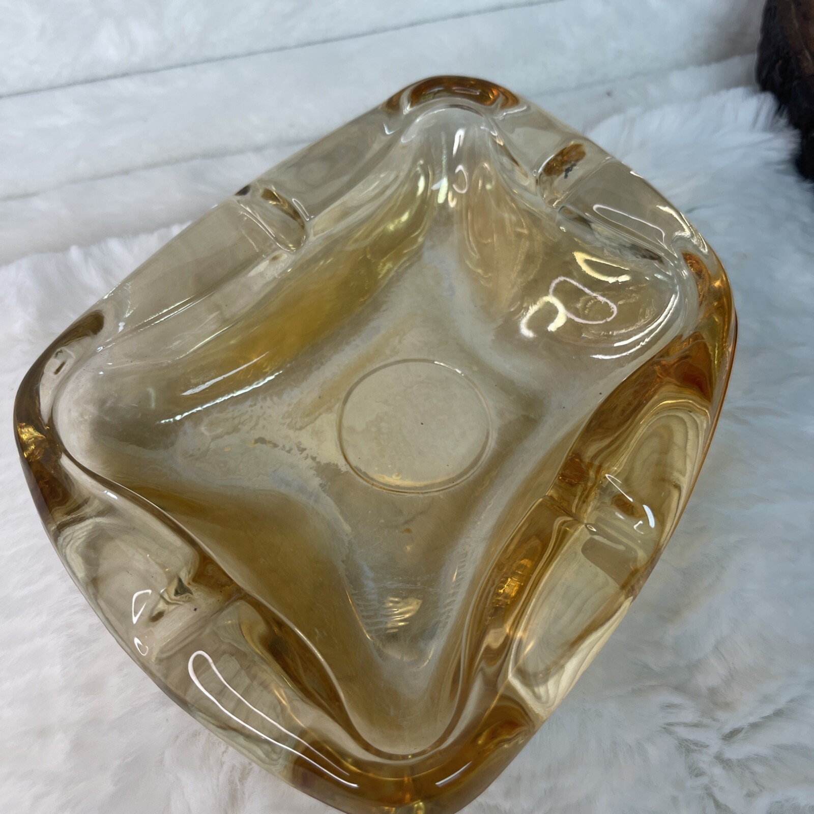 Vintage Mid Mod Yellow Glass Ashtray Large Oblong