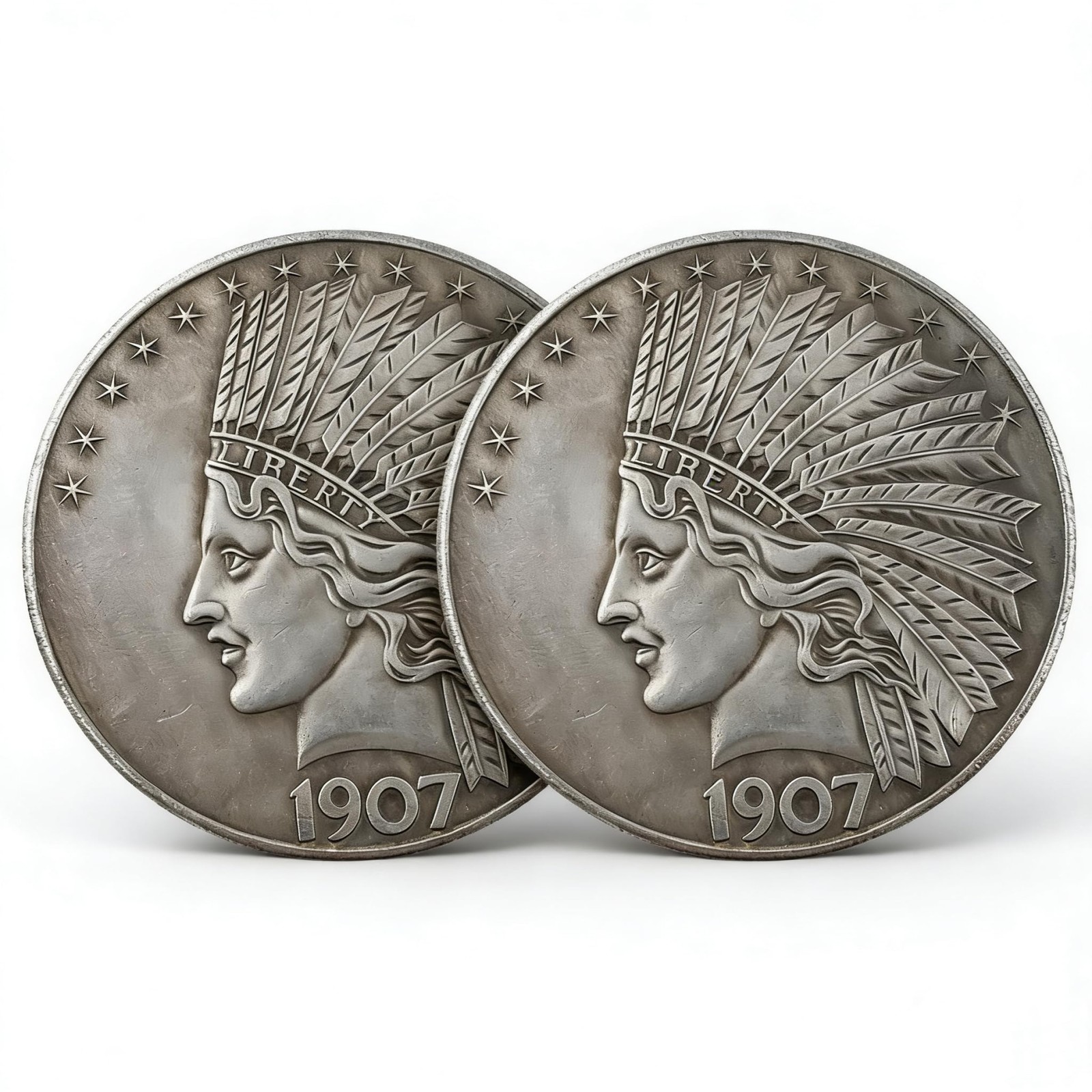 Indian Head Commemorative Coin Replica 2PCS Set – Antique Silver Plated Brass Co