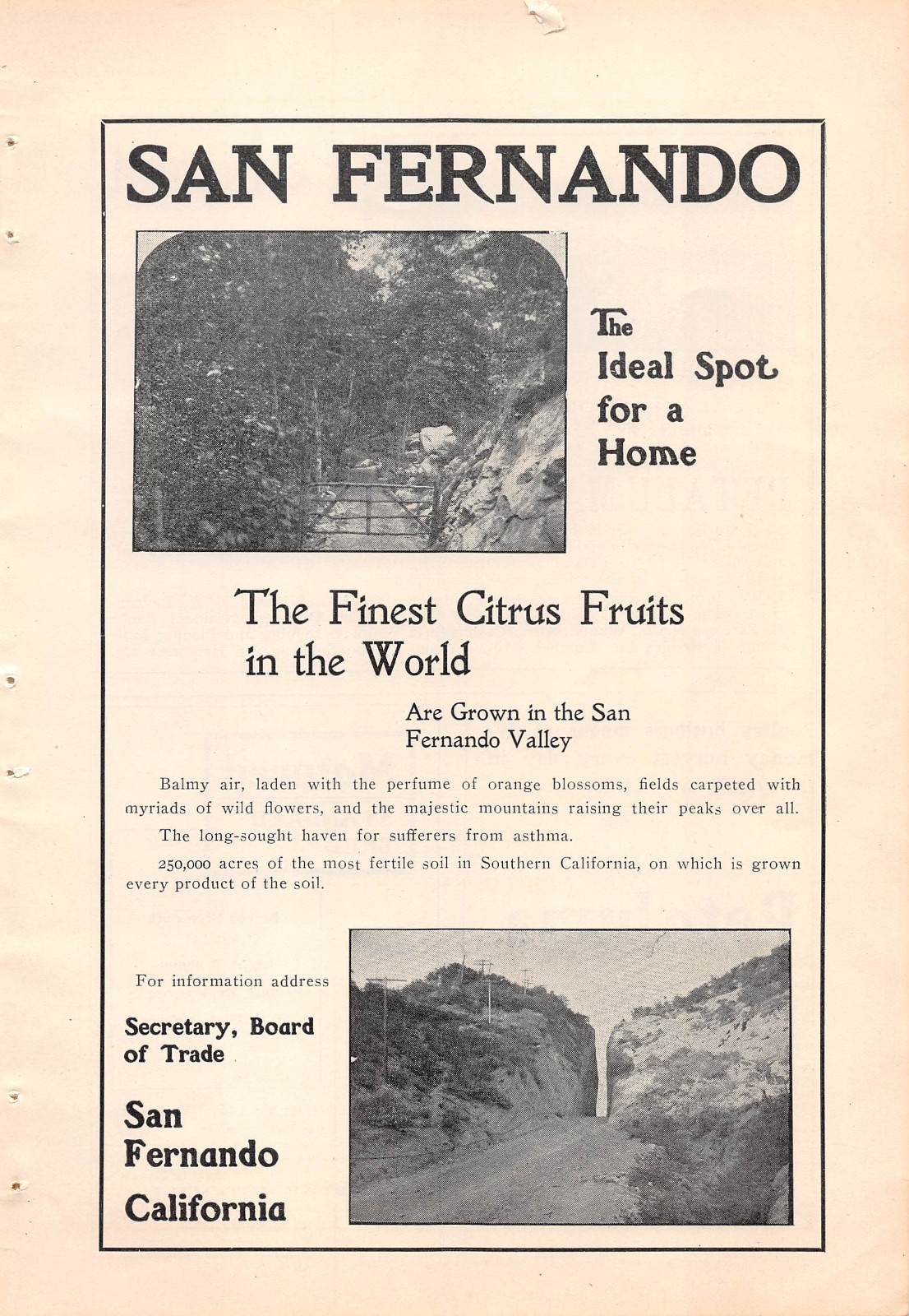 antique 1906 ad SAN FERNANDO CA \