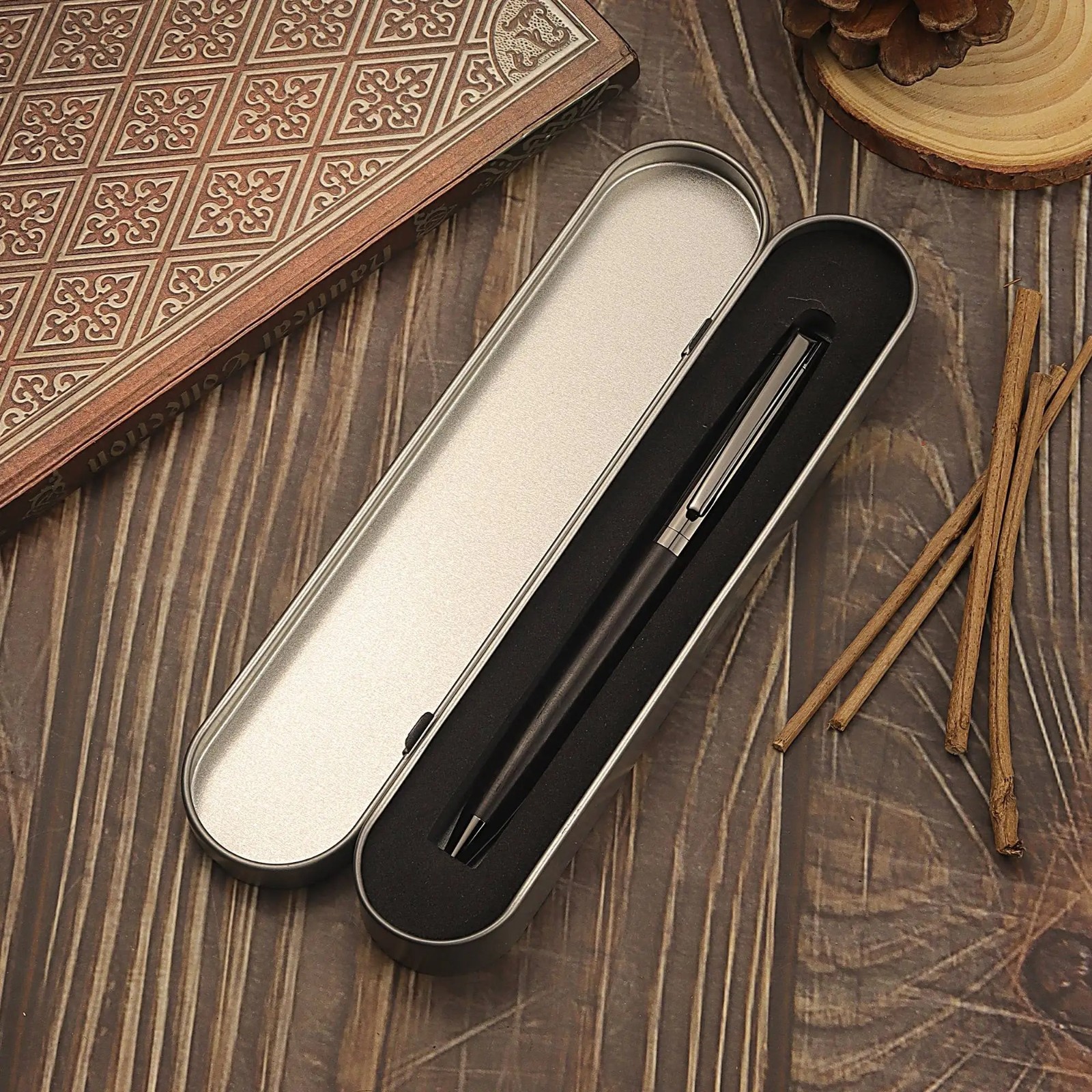 Luxury Wooden Ballpoint Pen Metal Executive Gift Set Smooth Black Ink Office