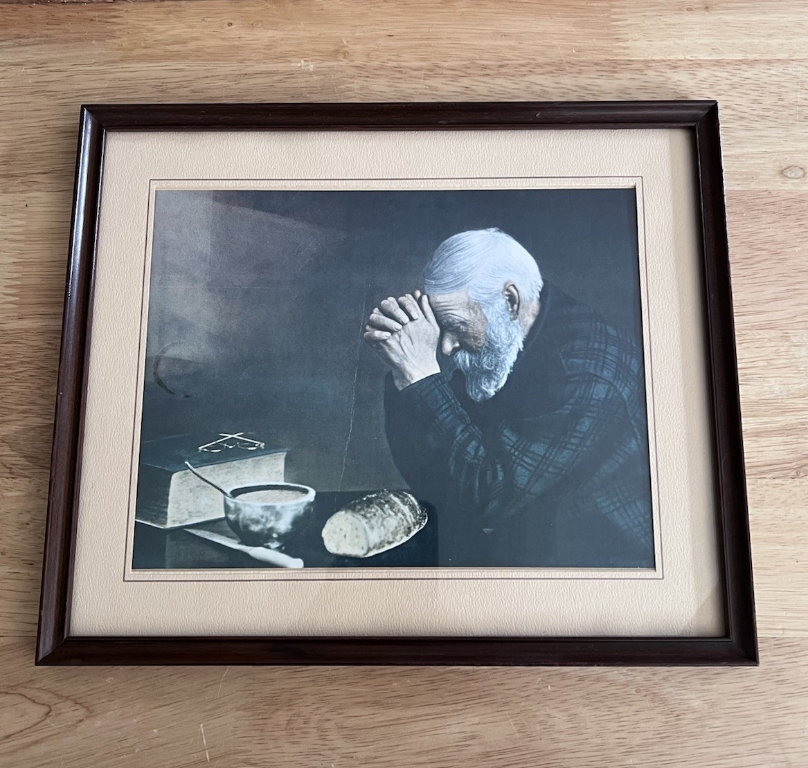 Vtg GRACE Old Man Praying Framed Print Eric Enstrom Blessing Wall Art