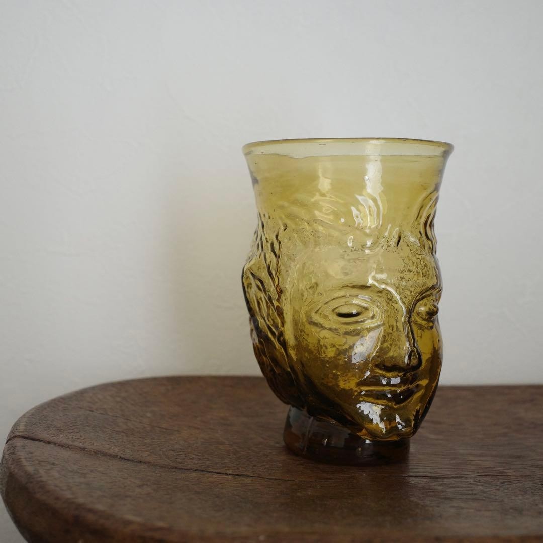 La Soufflerie Yellow Handblown Glass TETE Vase, 7x8x11cm, Near Mint Condition