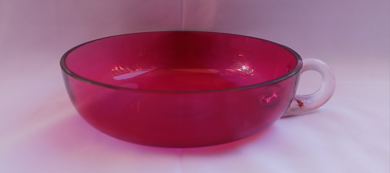 Vtg Cranberry Blown Glass Nappy Custard Bowl Applied Feet Handle Vtg Cranberry Blown Glass Nappy Custard Bowl Applied Feet Handle