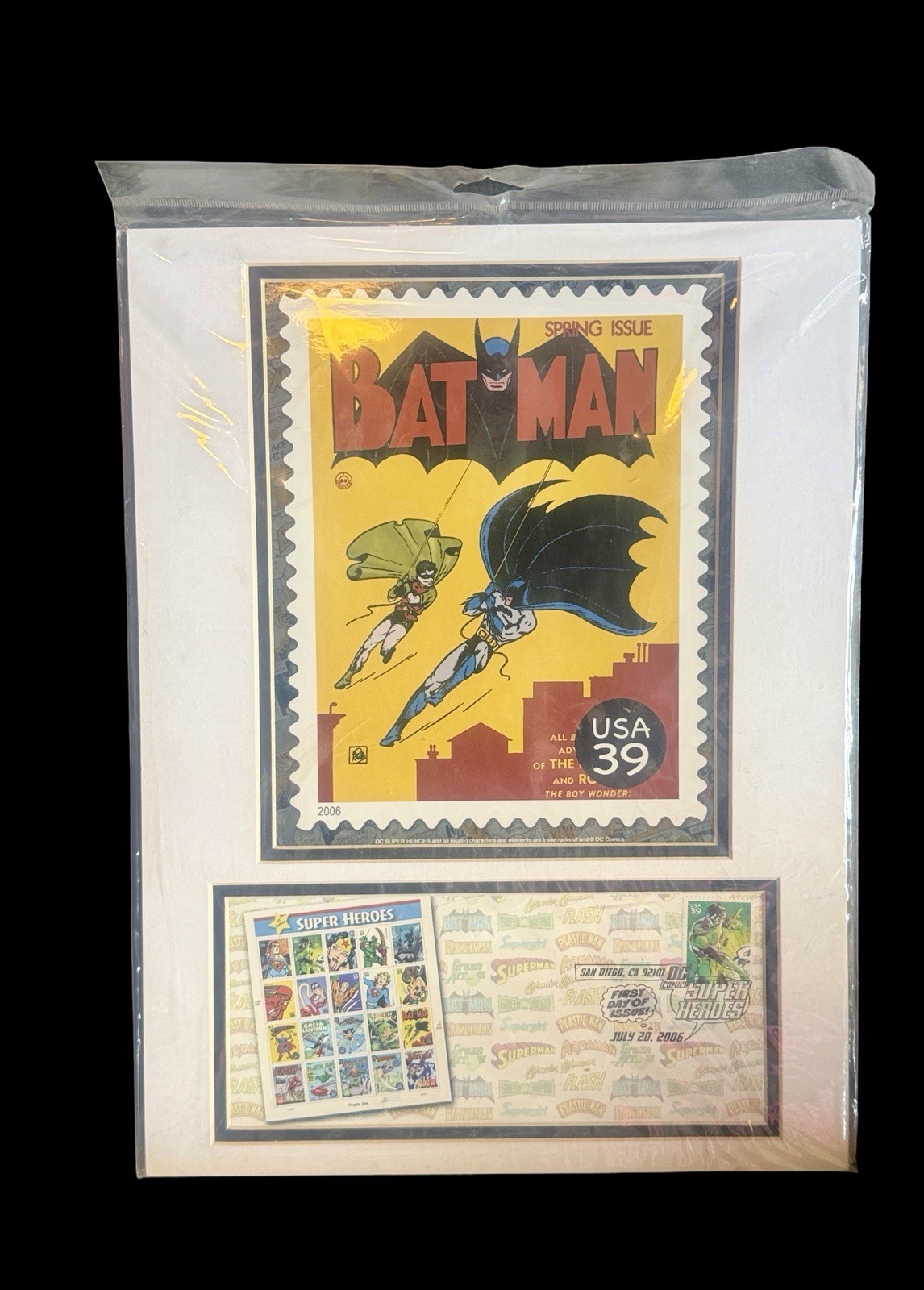DC Comics - Batman - USPS Matted Stamps & Picture - 1st Day Issue 2006 SDCC NEW