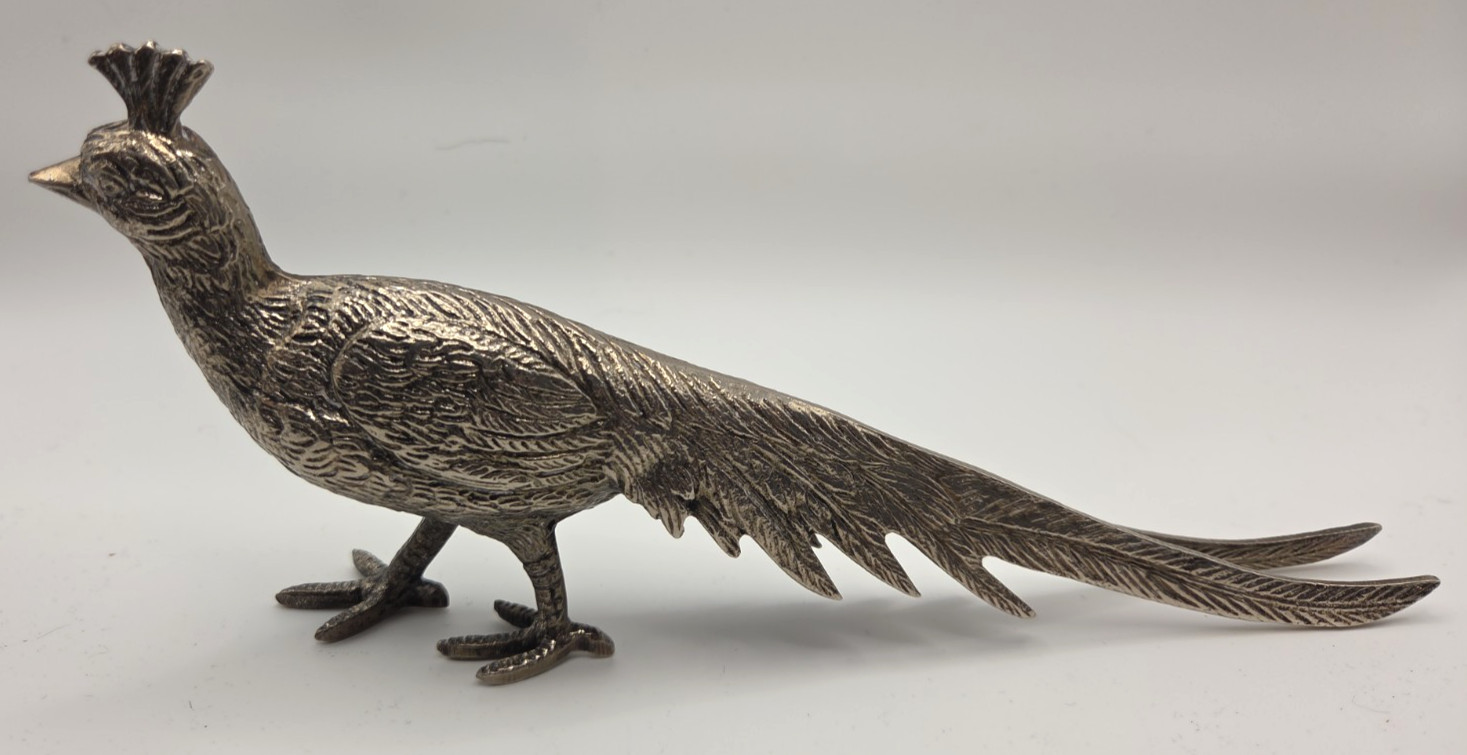 Metal Silver Tone Pheasant made in Italy Figurine Bird VTG 8.5 Metal Silver Tone Pheasant made in Italy Figurine Bird VTG 8.5