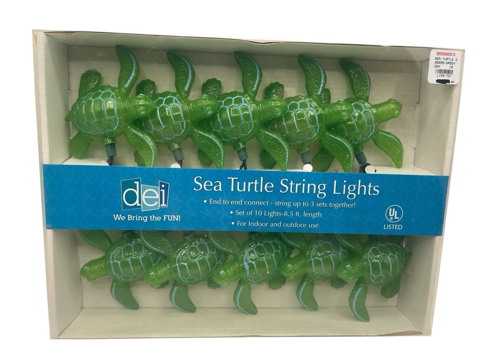 Vintage BRONNER’S Sea Turtle String Lights Green Set Of 10 Lights Nautical NOS