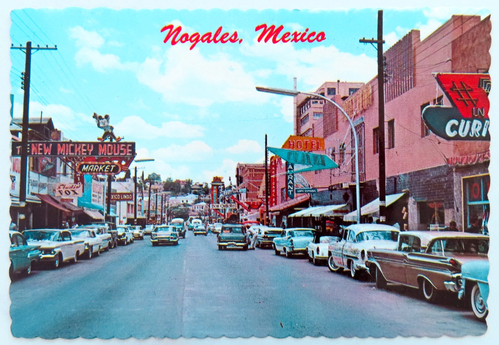 Avenida Obregon Nogales Mexico Postcard Vintage Chrome Street Scene Cars Travel