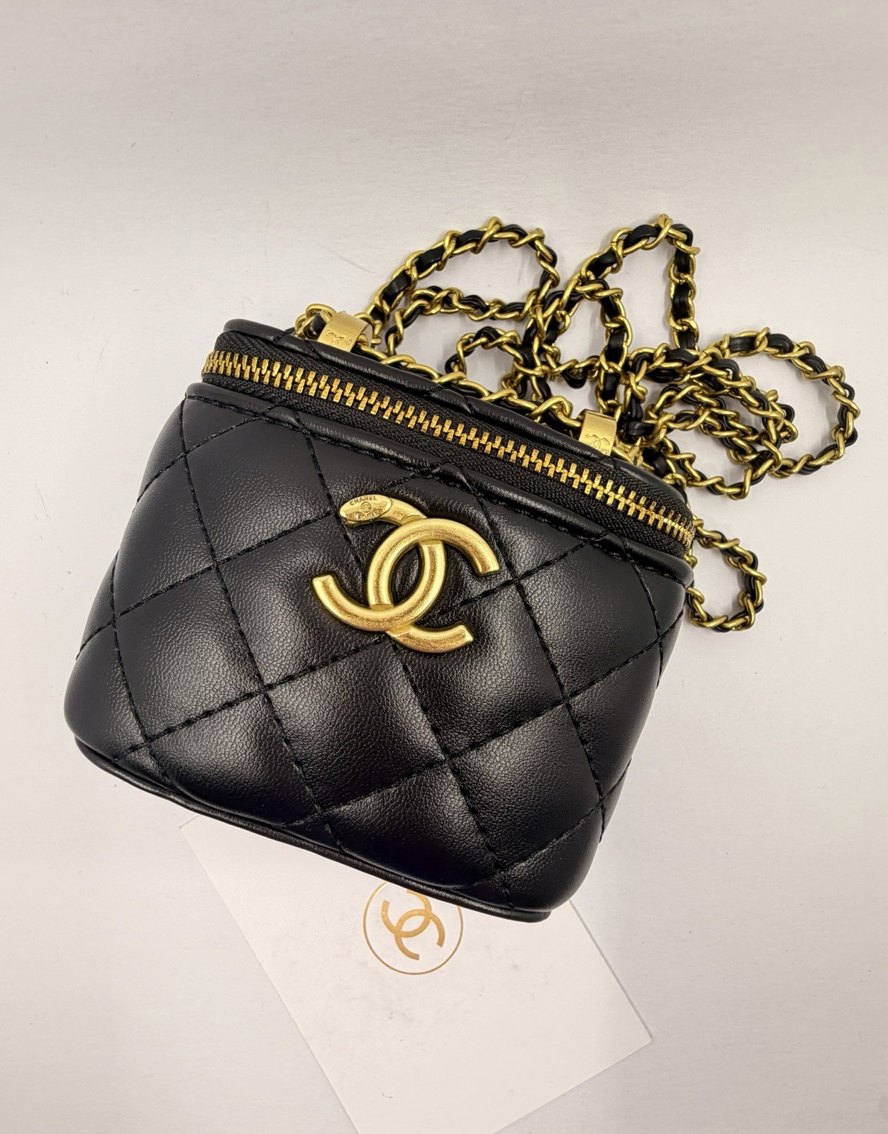 CHANEL Beauty GWP Mini Quilted Bag Black Gold Chain Strap Vanity Crossbody