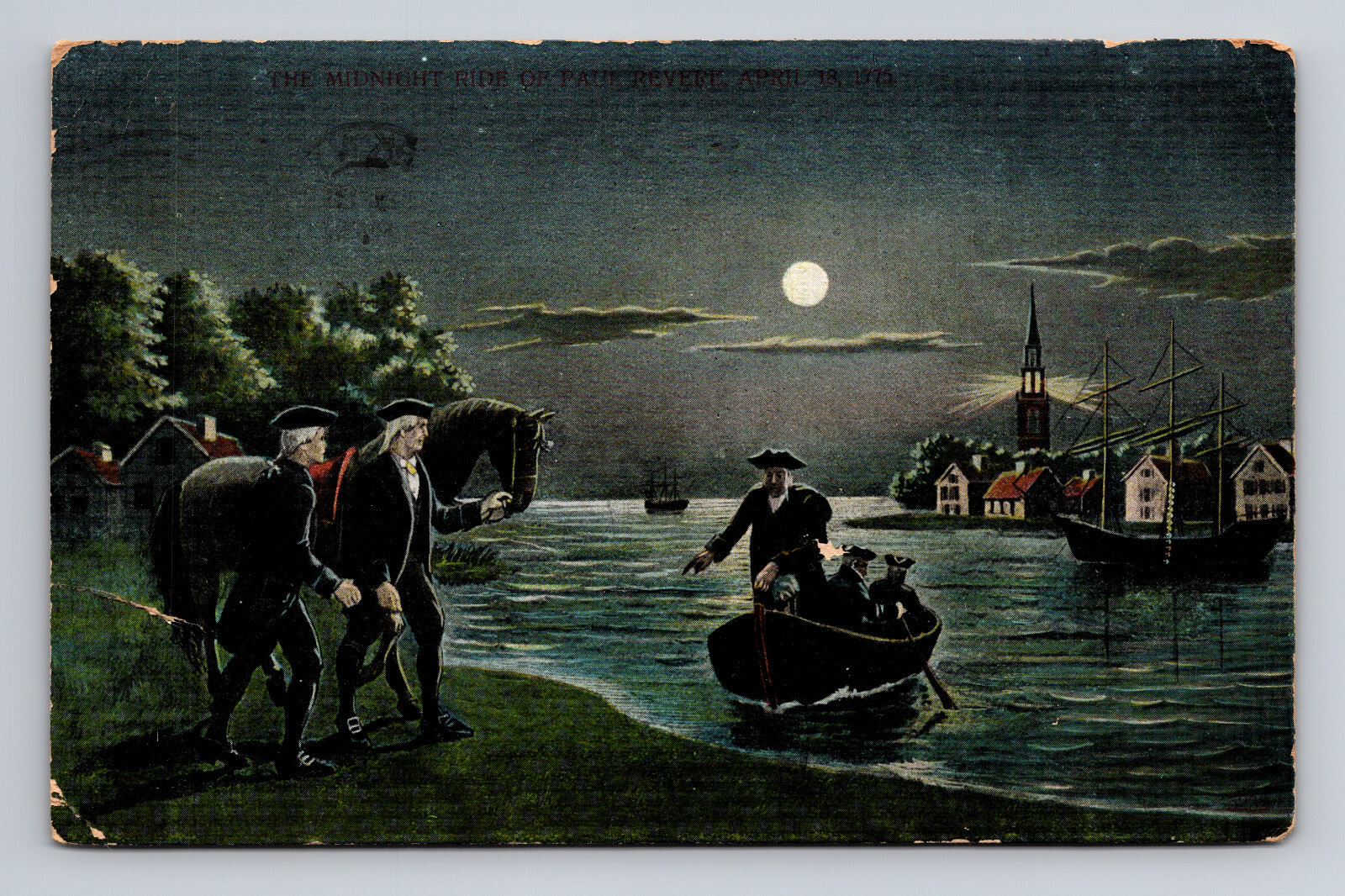 Midnight Ride of Paul Revere Grant Wood Postcard 1907 Capt John Smith Stamp Midnight Ride of Paul Revere Grant Wood Postcard 1907 Capt John Smith Stamp