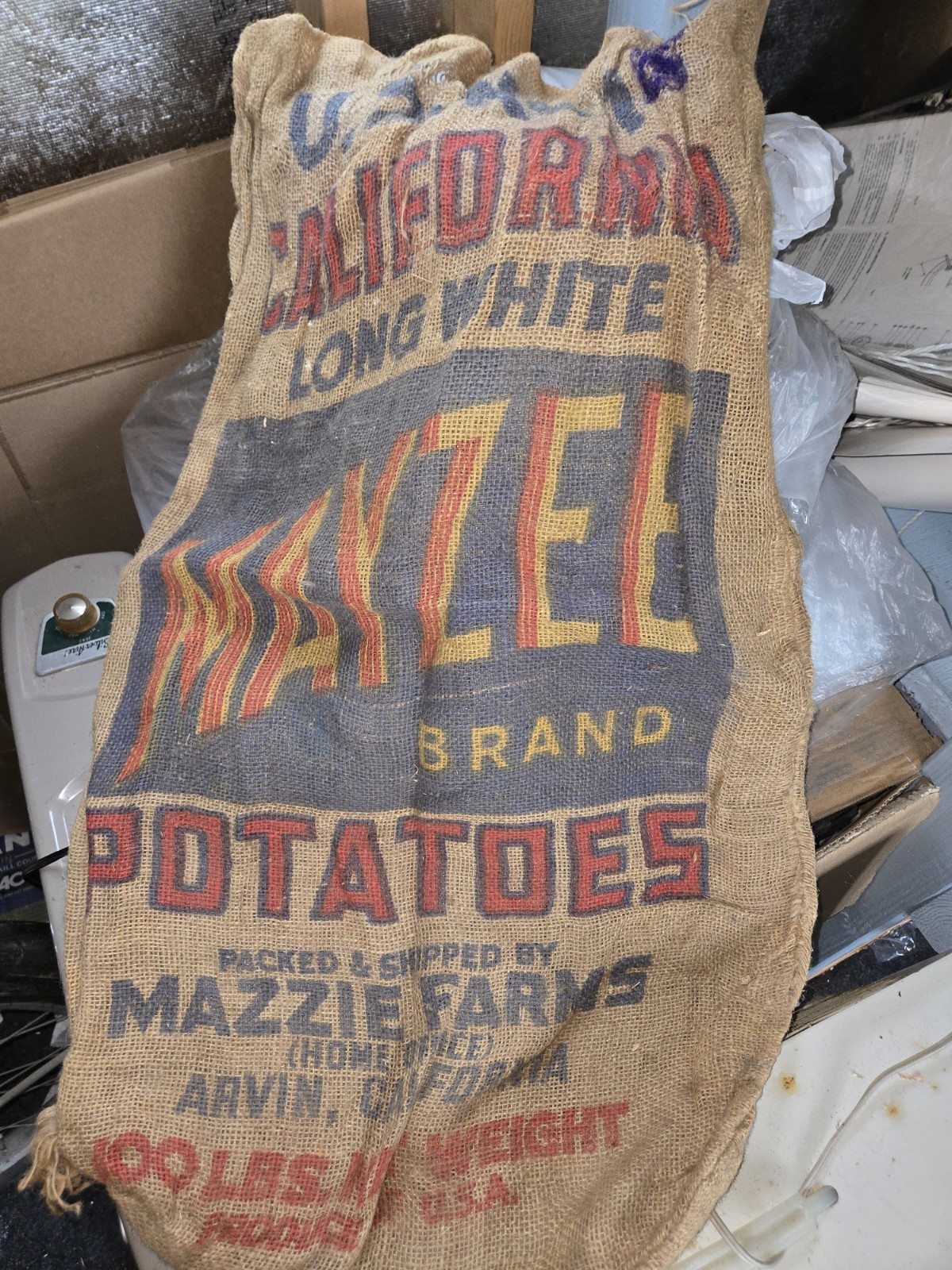Vintage Potato Burlap Bag Mayzee Arvin CA Farm California 