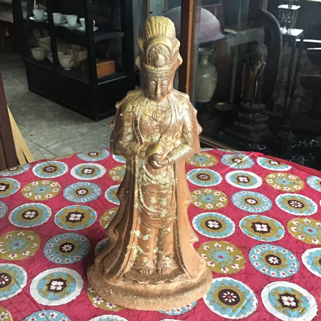 Ceramic Kannon Bosatsu Buddhist Statue Vintage Figurine