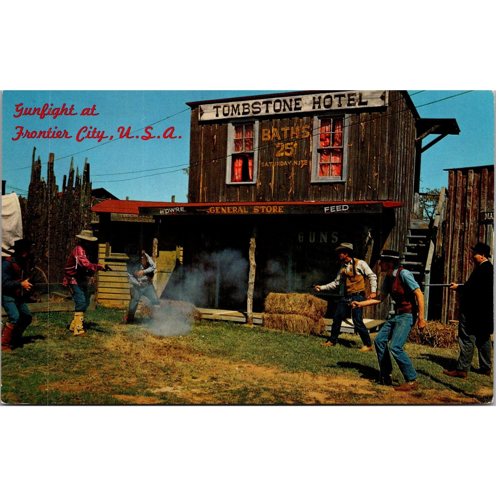 Gunfight Frontier City USA Gunfighters In Gunfight Corral Vintage Postcard SPY1