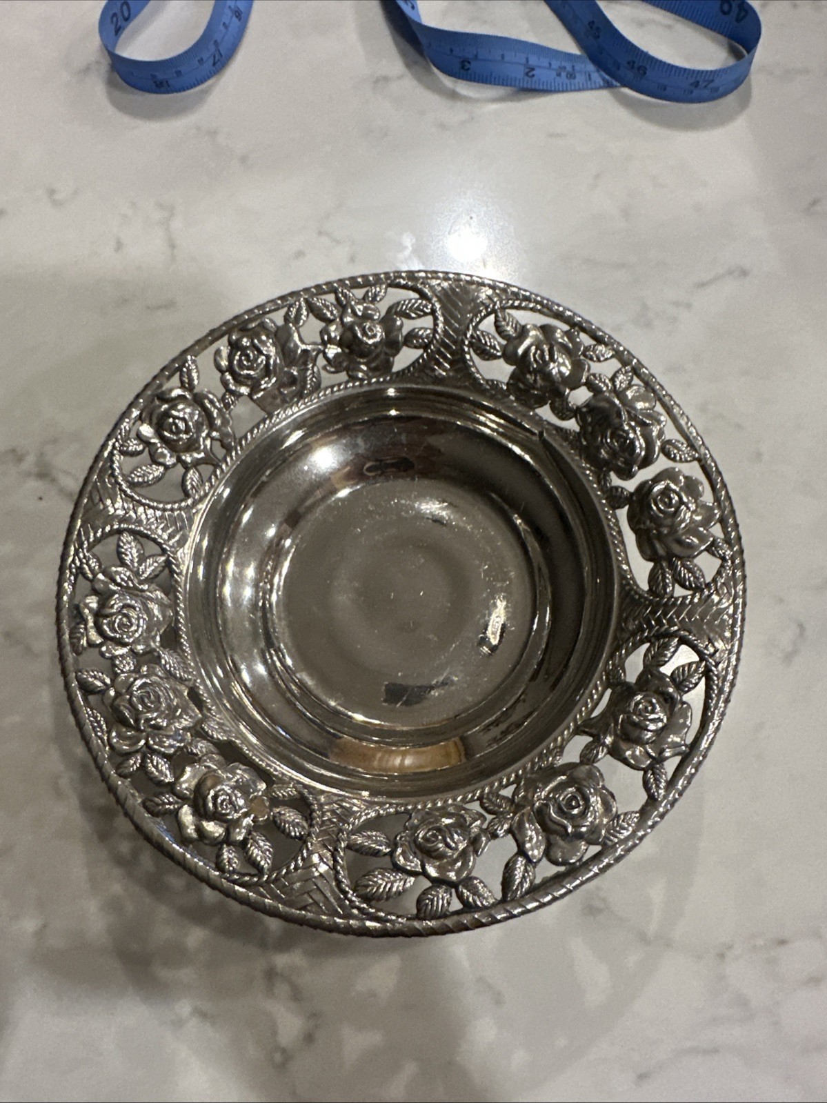 Vintage Silverplate Candy Nut Dish Roses 3 Footed Bowl Openwork Floral