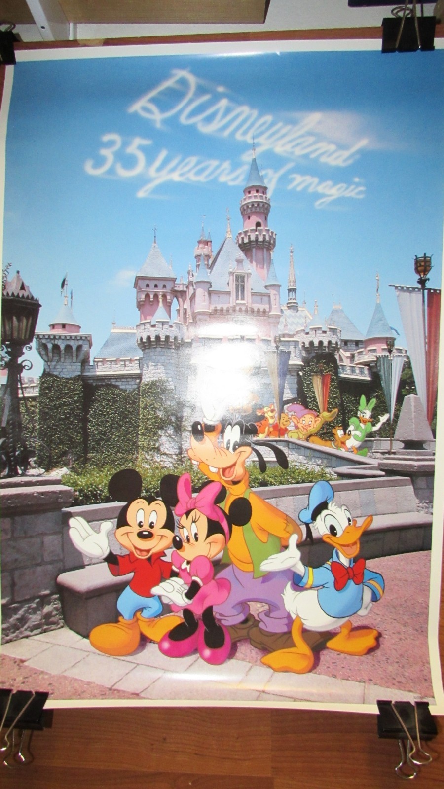VINTAGE DISNEY POSTER  35 YEARS OF MAGIC Mickey Minnie VG+ Shape Rare Disneyland