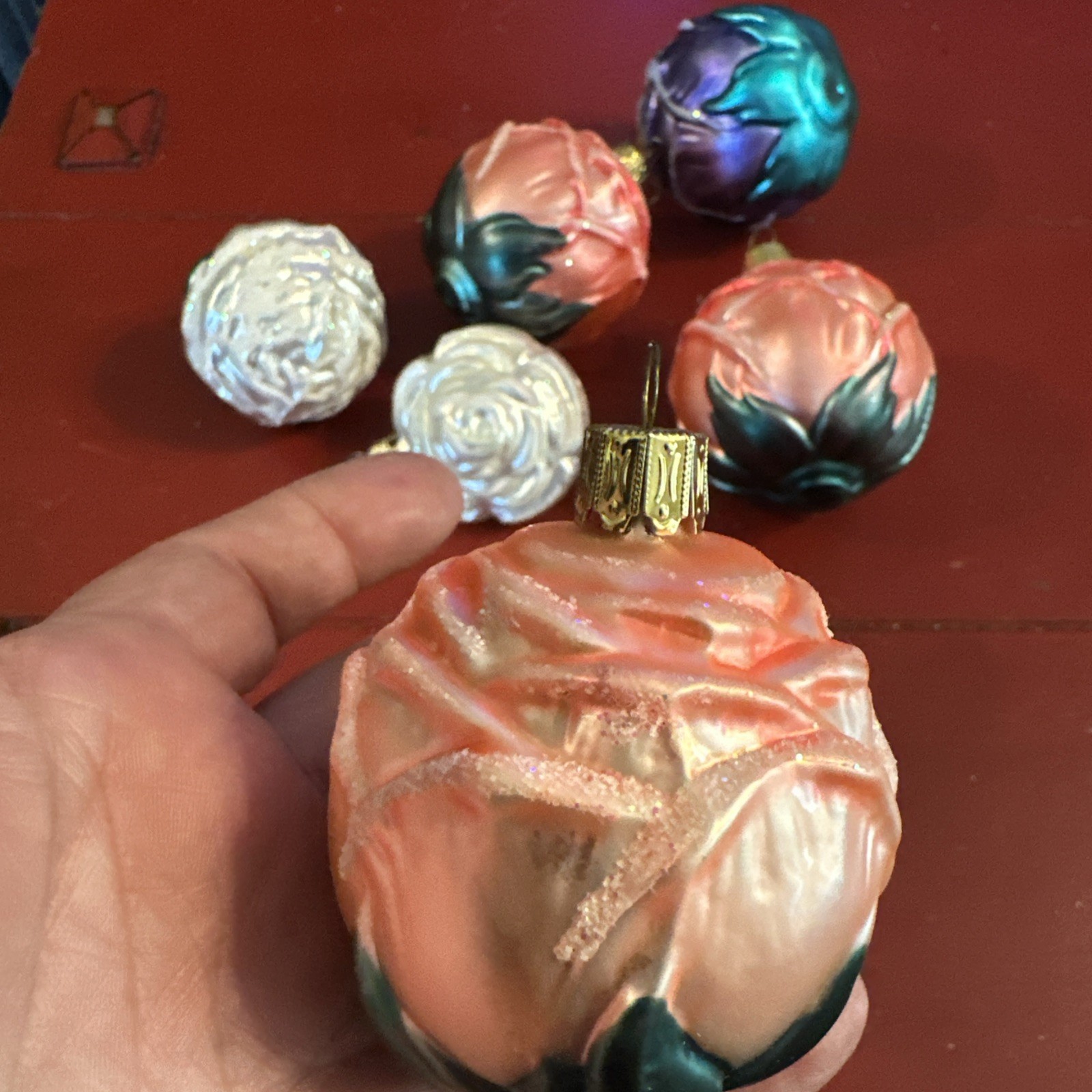 West German Mercury Glass Flower Ornaments, Lot Of 6, Antique Gorgeous T30