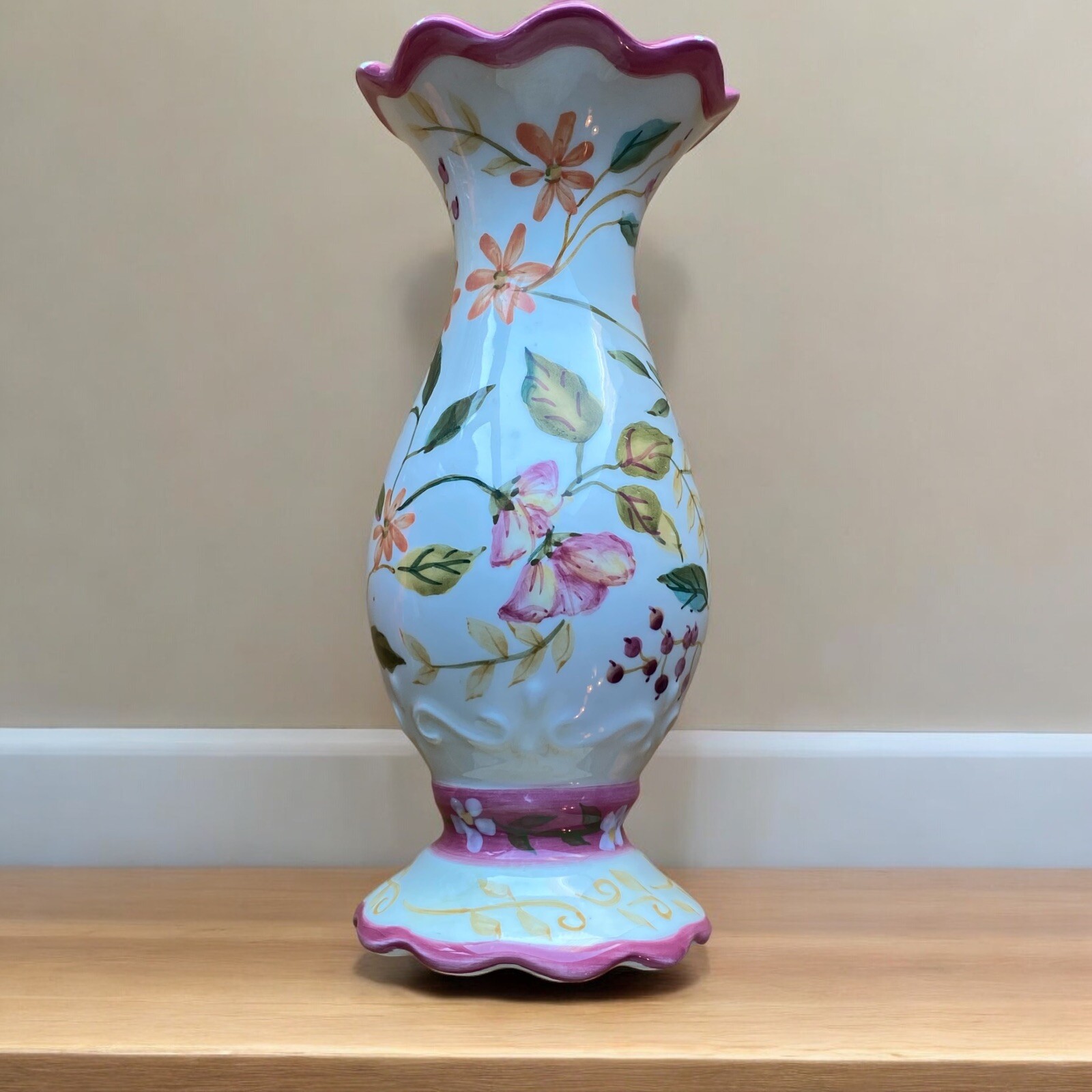 Capriware Hand Painted Floral Collectible White Porcelain Bud Vase