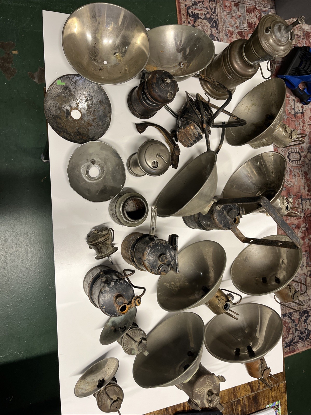 Large Lot of Antique Mining Light Lamp Tank Brass All Untested As-Is
