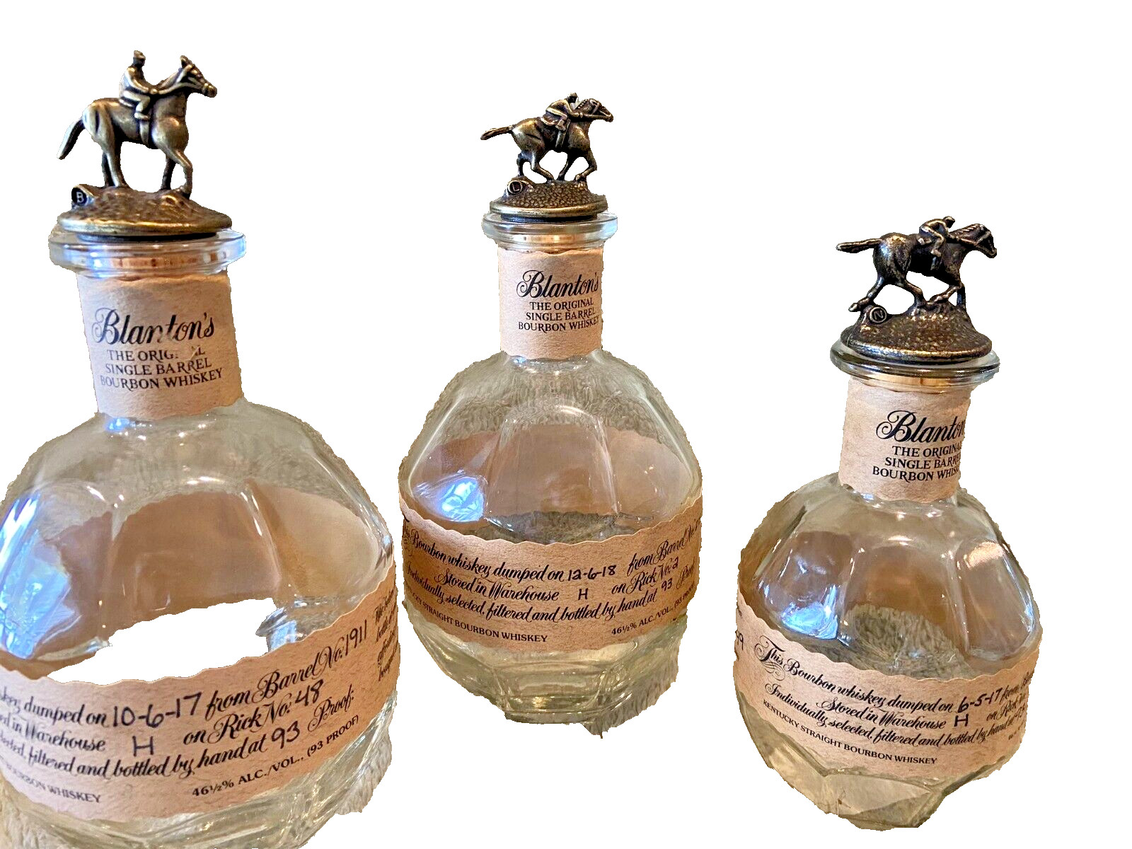 Blanton\'s bottles & stoppers - Racehorse letters L B N + pouch