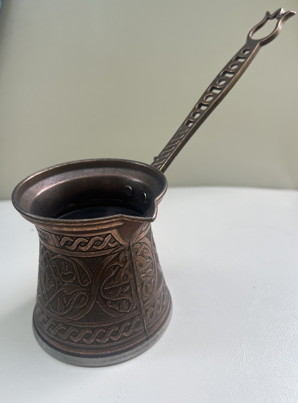 Vintage Engraved Copper Turkish Coffee Pot Cezve Ibrik Long Handle By Aytek