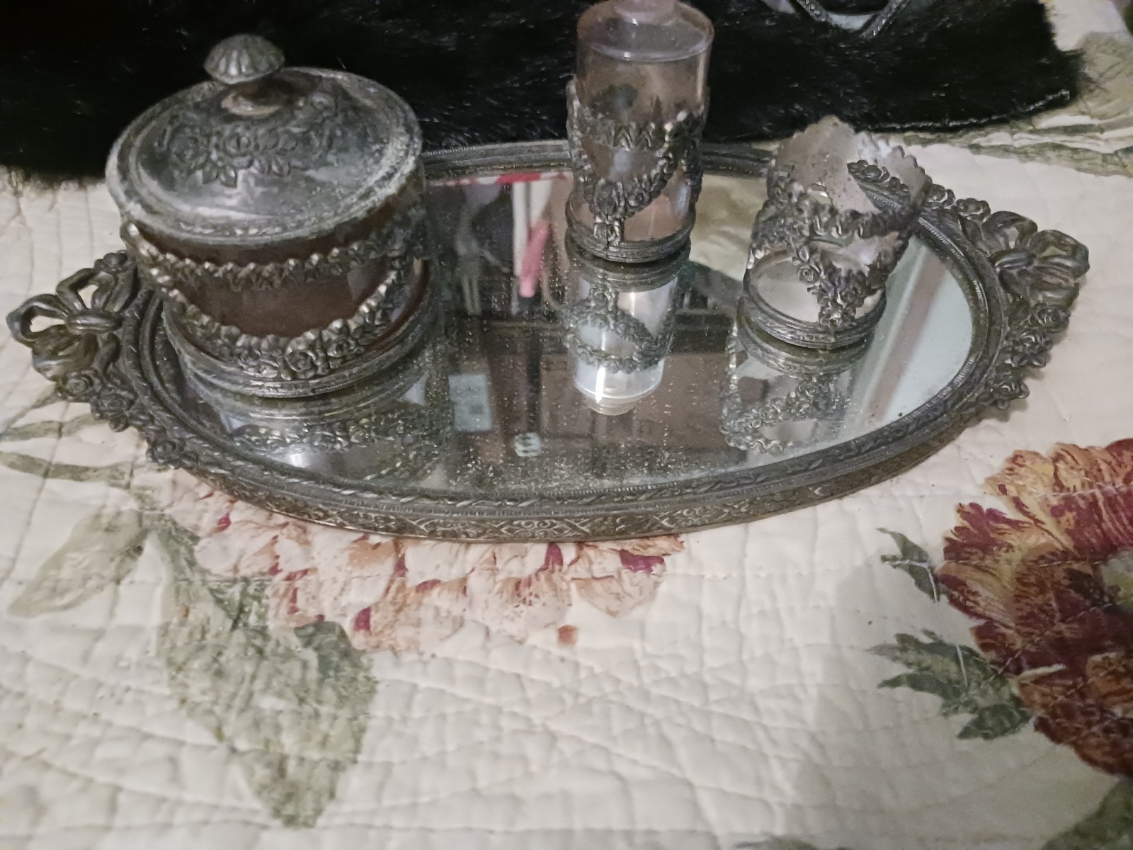 Vtg Silver Dresser Set