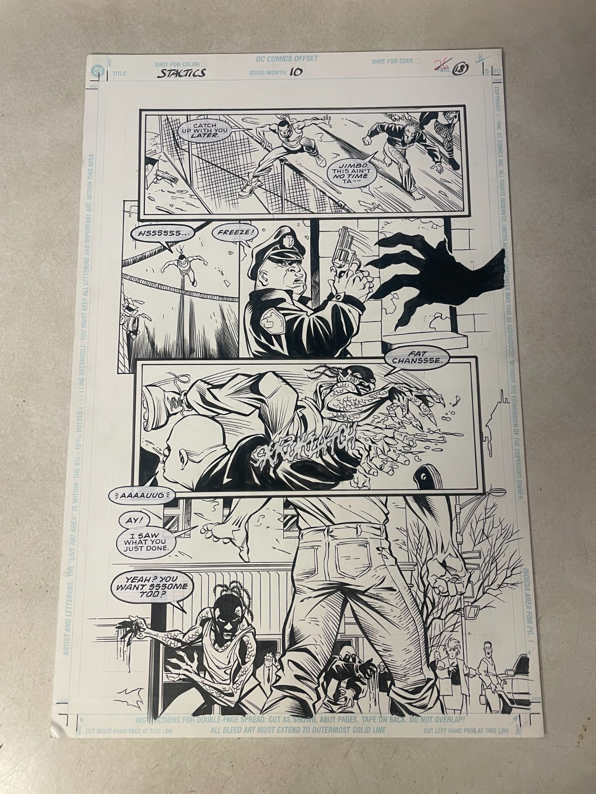 SCARE TACTICS #10 ORIGINAL COMIC ART 1998 COP SLICED UP KILLED SLITHER