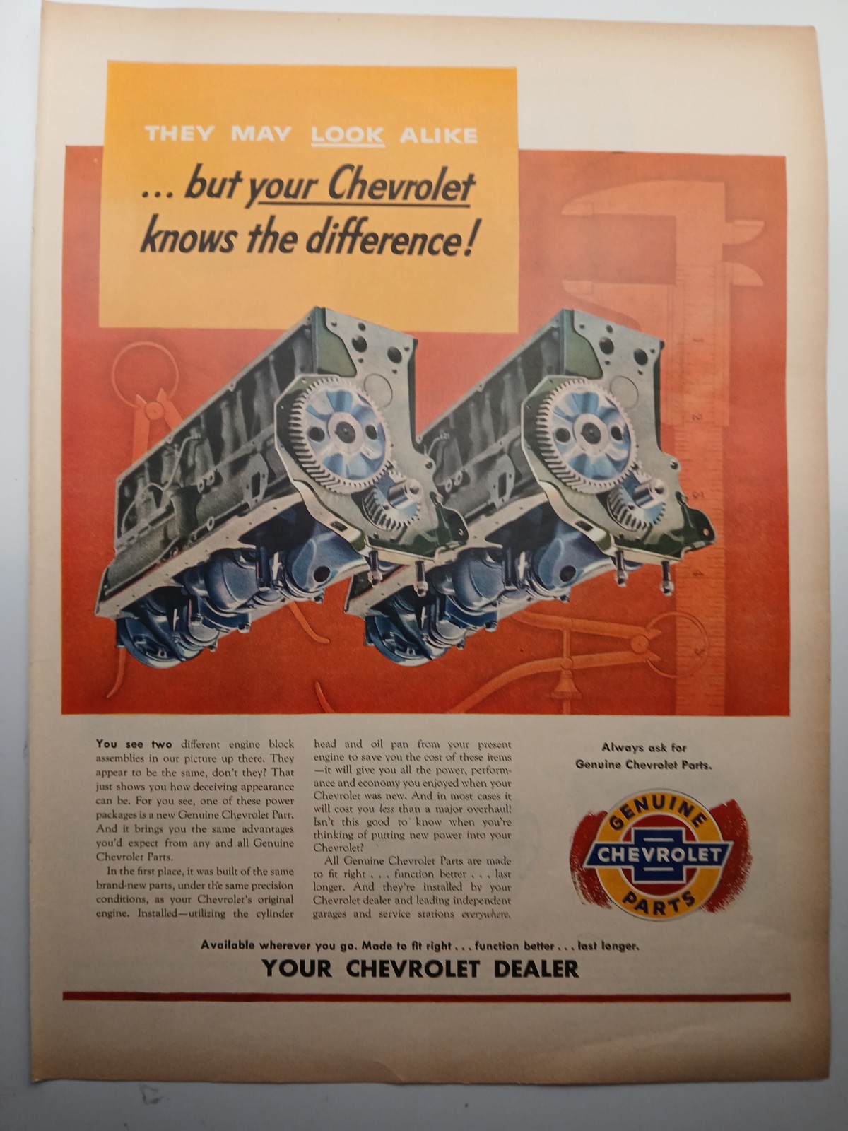 Original 1954 Chevrolet Genuine Parts Magazine Ad \