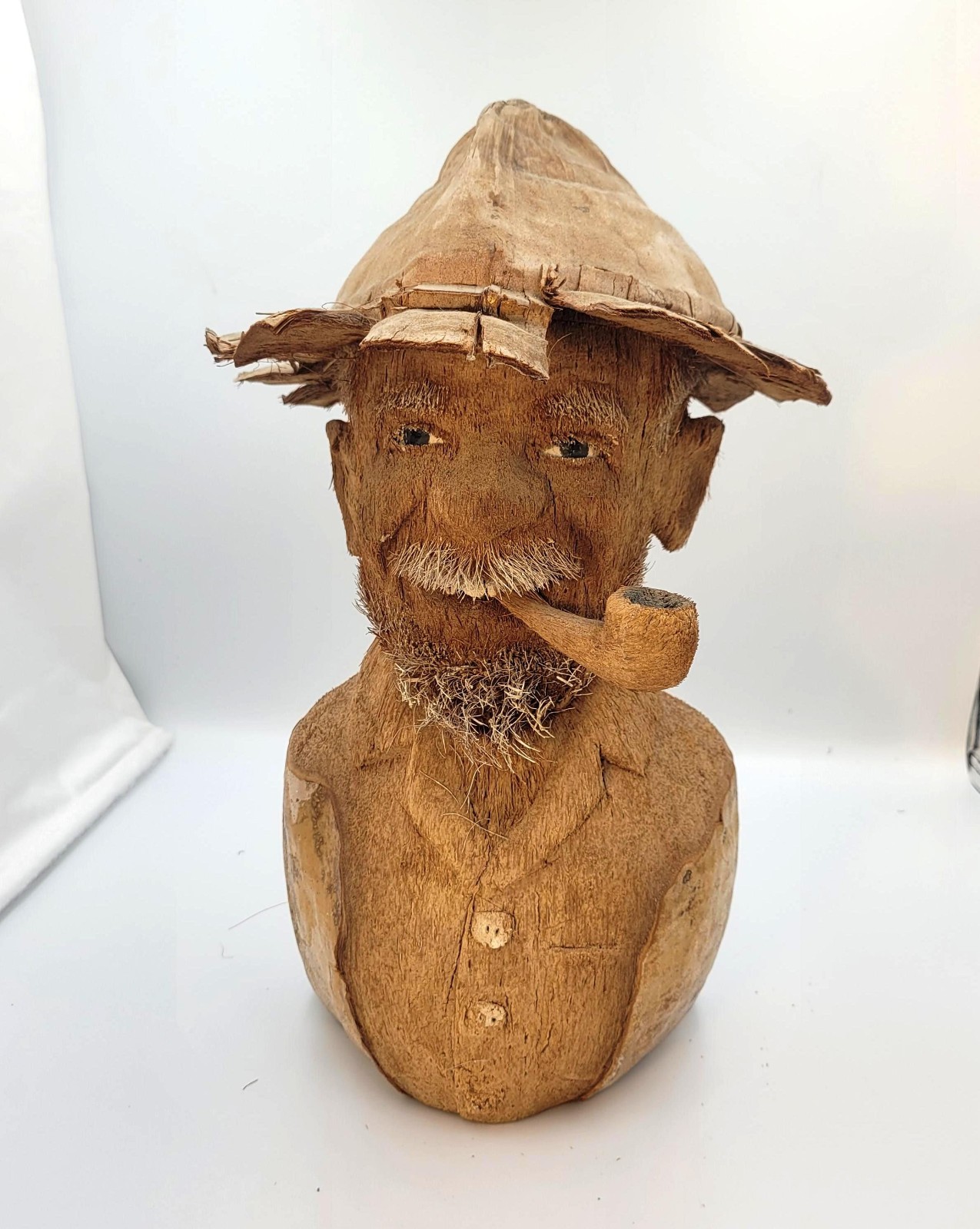 Mid Century Sculpture, Old Man with Pipe, Caribbean Folk Art, Fine Detail