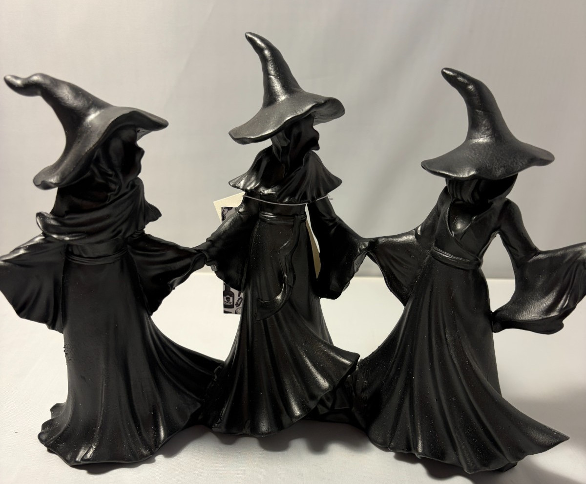 Tahari Set of 3 Black Hooded Witch Figurines Halloween Decor Resin Figure NWT