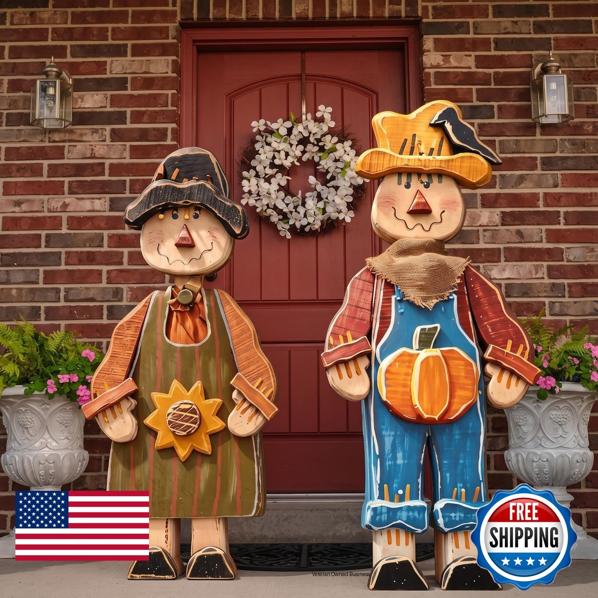 Beeveer 2 Pcs Fall Wooden Scarecrow Standing Porch Sign Outdoor Decor