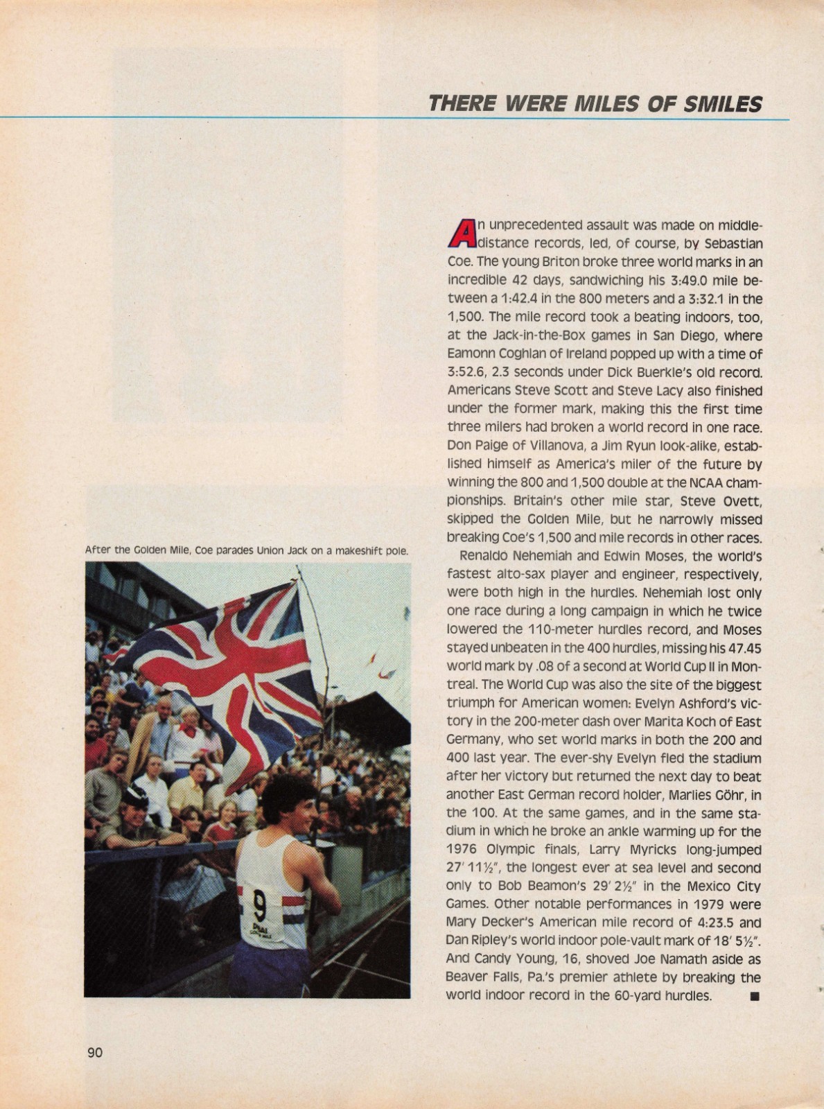 Sebastian Coe Parades Union Jack 3:49.0 Mile Vintage 1979 Photo