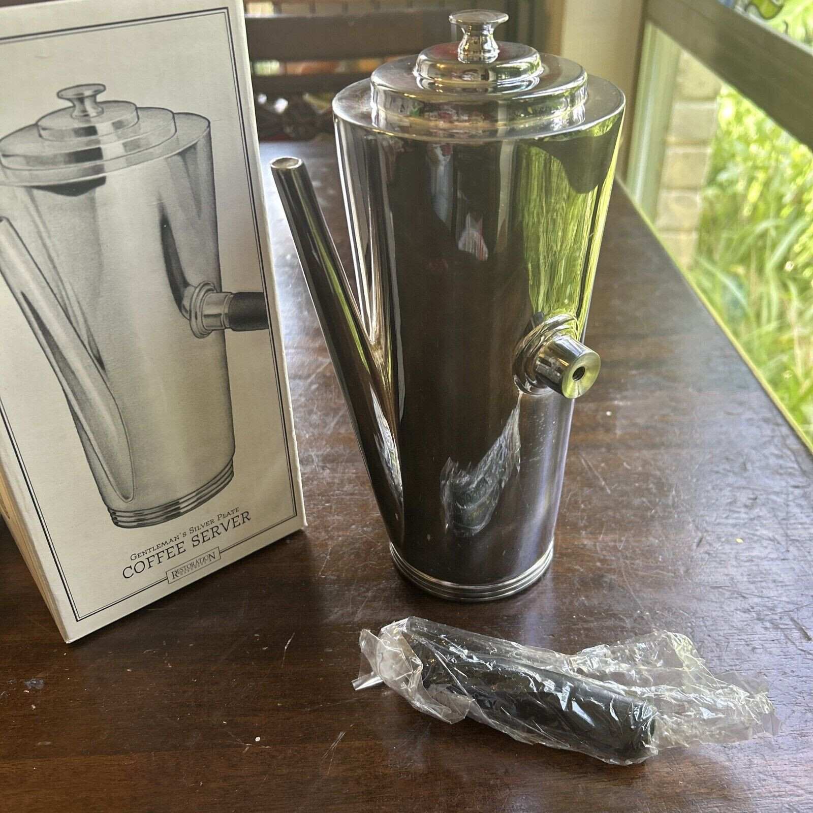 Restoration Hardware Art Deco Gentleman\'s Silverplate Coffee Server Ebony Handle Restoration Hardware Art Deco Gentleman\'s Silverplate Coffee Server Ebony Handle