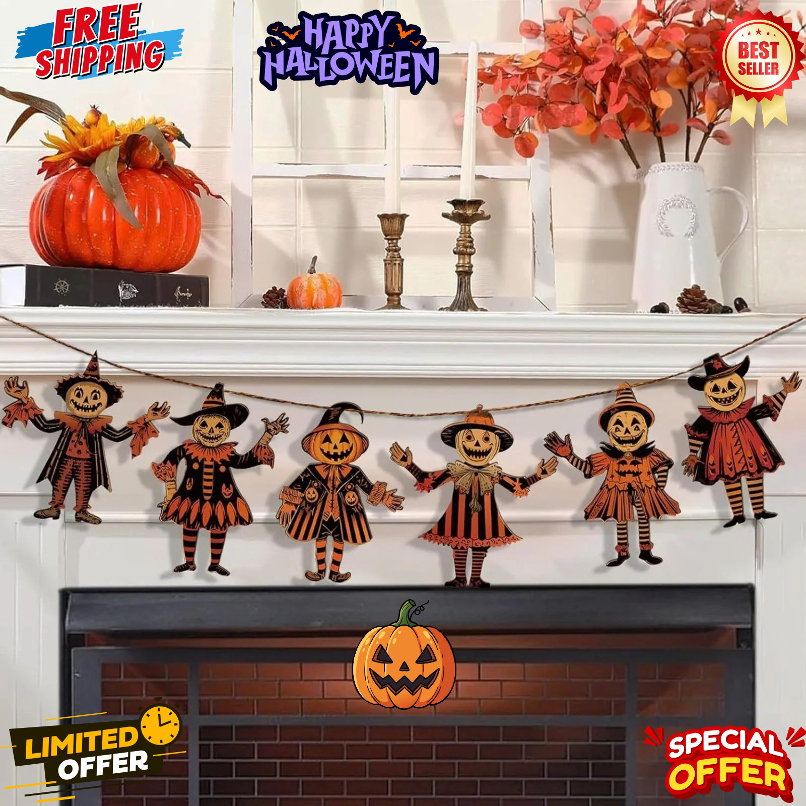 Vintage Halloween Decor Wood Banner 6pcs Vintage Halloween Bunting Decorations W