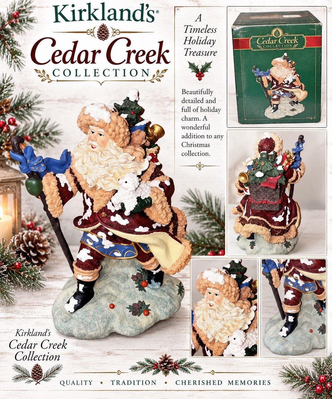 \'KIRKLAND\'s LARGE SANTA FIGURINE CEDAR CREEK SANTA With Toy Bag, 11.5\