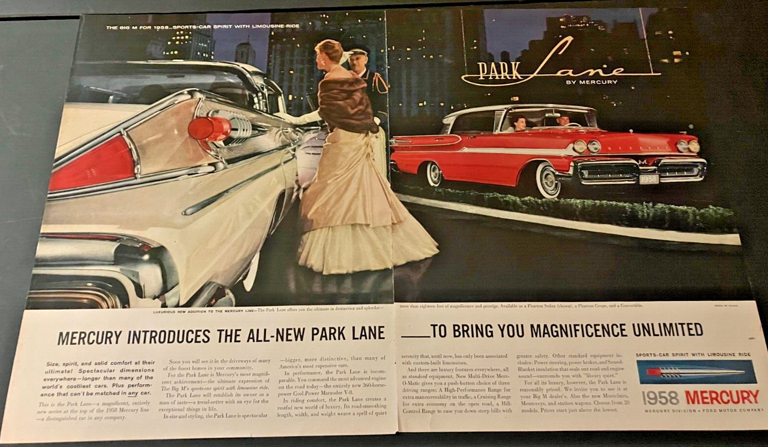 1958 Mercury Park Lane Phaeton - Vintage Original Color Print Ad / Wall Art NICE