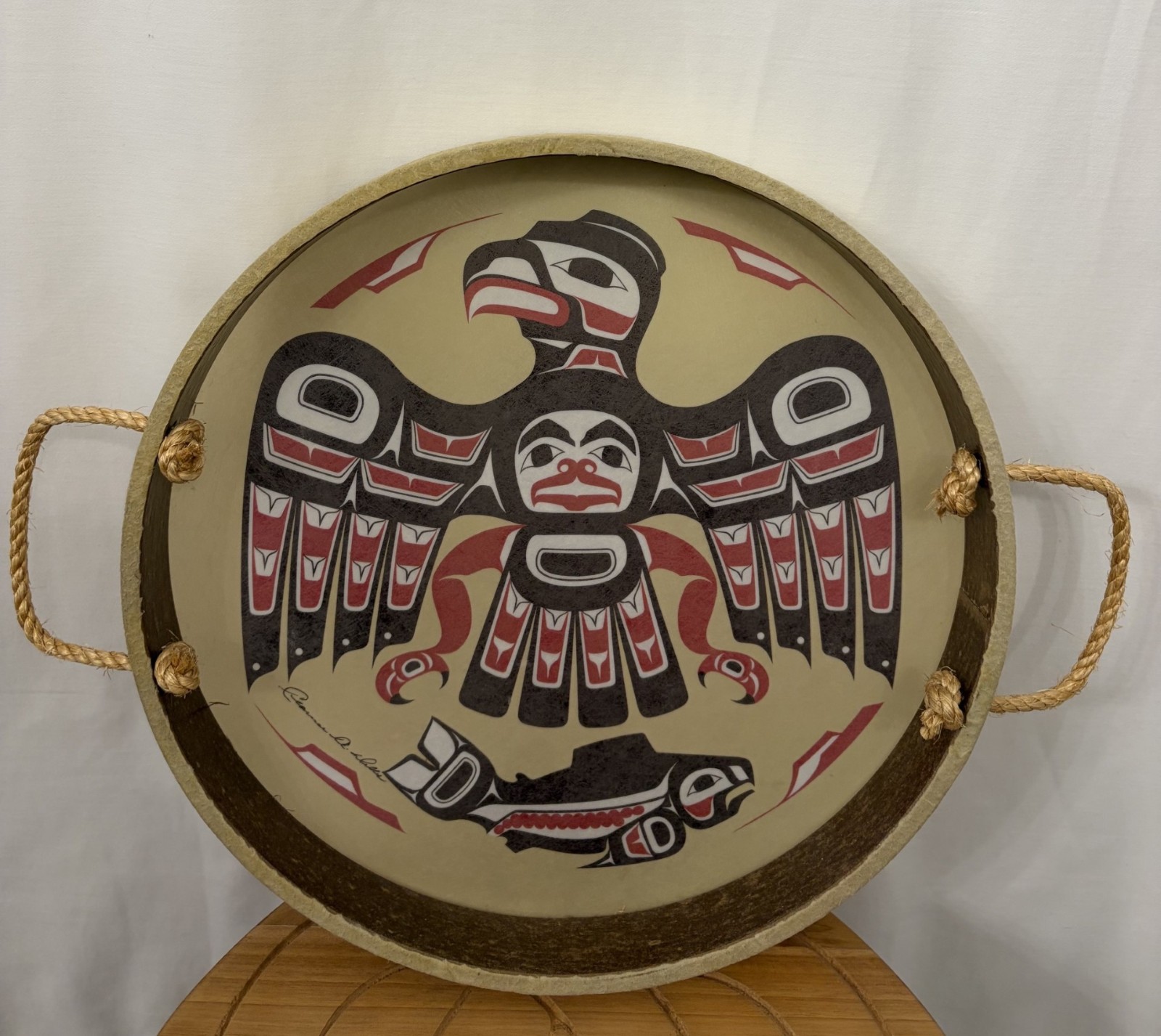 Vintage Haida Thunderbird Native American Rawhide Hand Drum 14