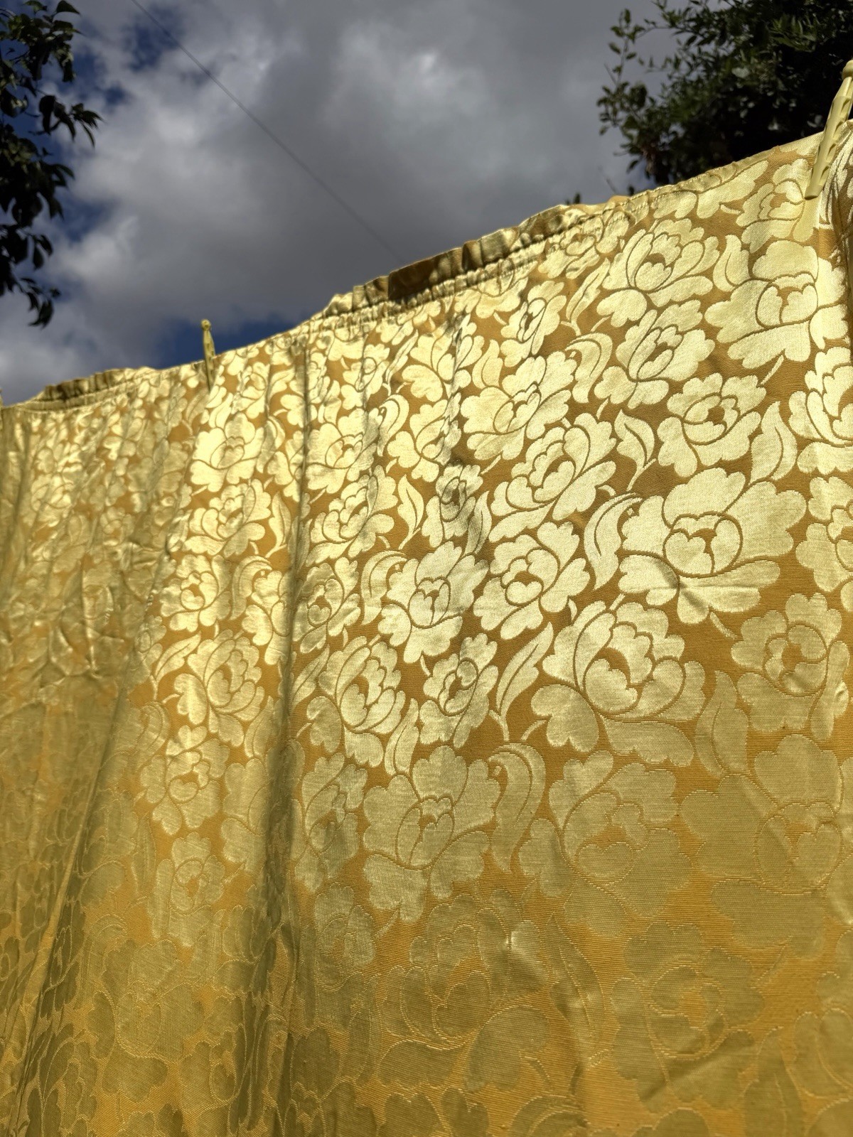 Mid Century Vintage 60s SunshineYellow Modernist Damask Curtains 147cmx182 Cm