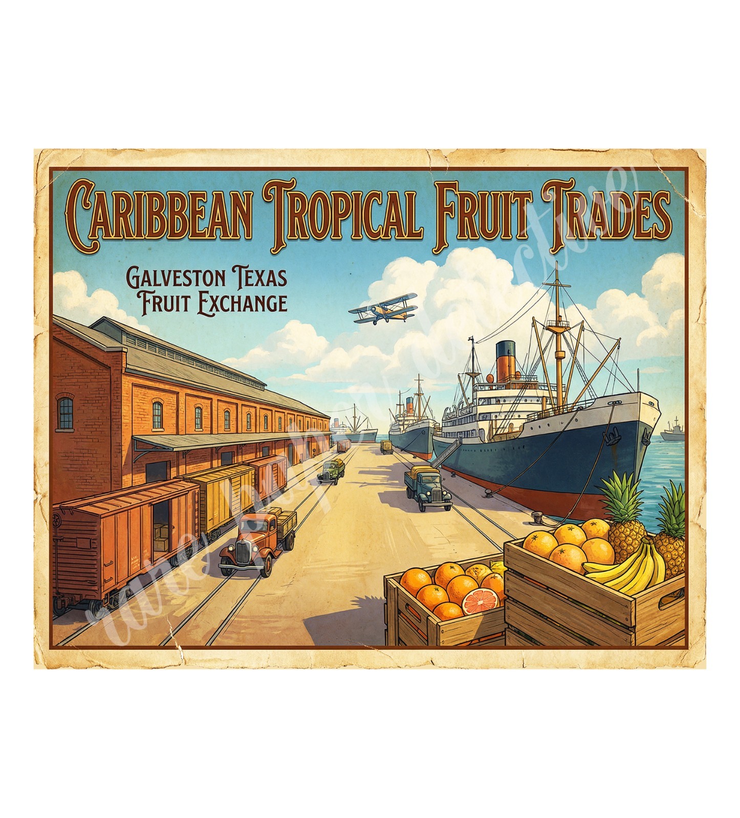 Caribbean Tropical Fruit Trades 1950s Retro Style Fruit Crate Label 10.5\