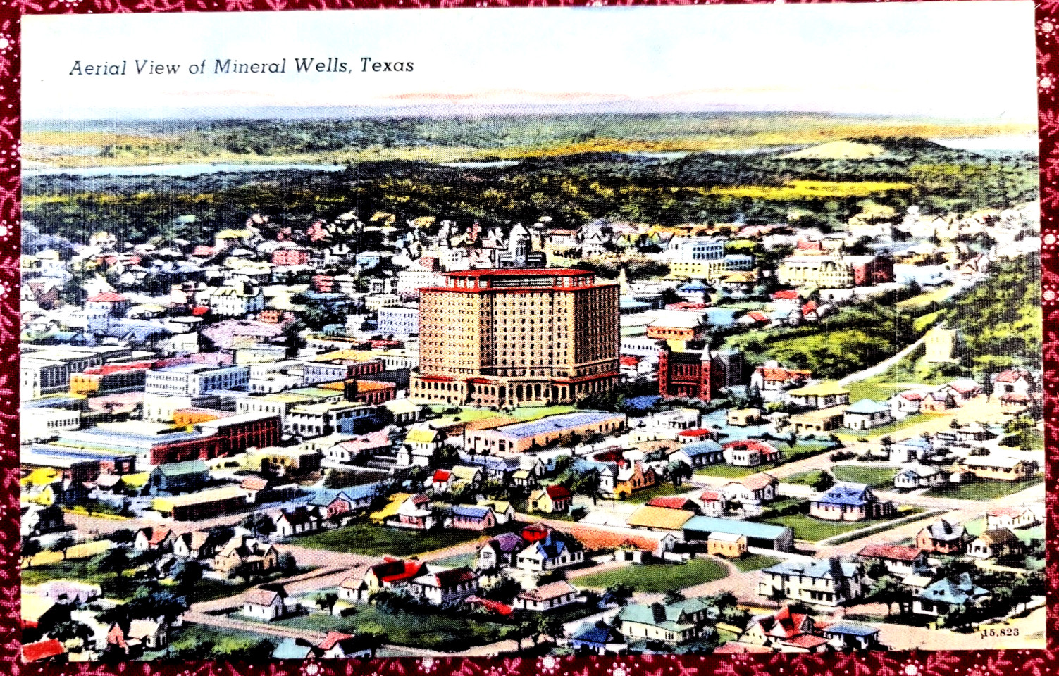 Aerial View Mineral Wells Texas 1940\'s Baker Hotel Colourpicture Linen Postcard
