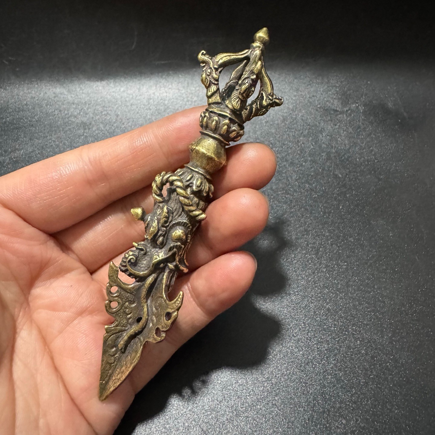 Solid Brass Dragon Vajra Pestle Nepalese Handcrafted Tibetan Ritual Dharma Tool