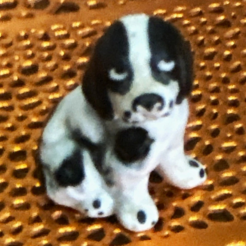 Miniature Black & White Ceramic Dog Figurine, Non Breed Specific Puppy