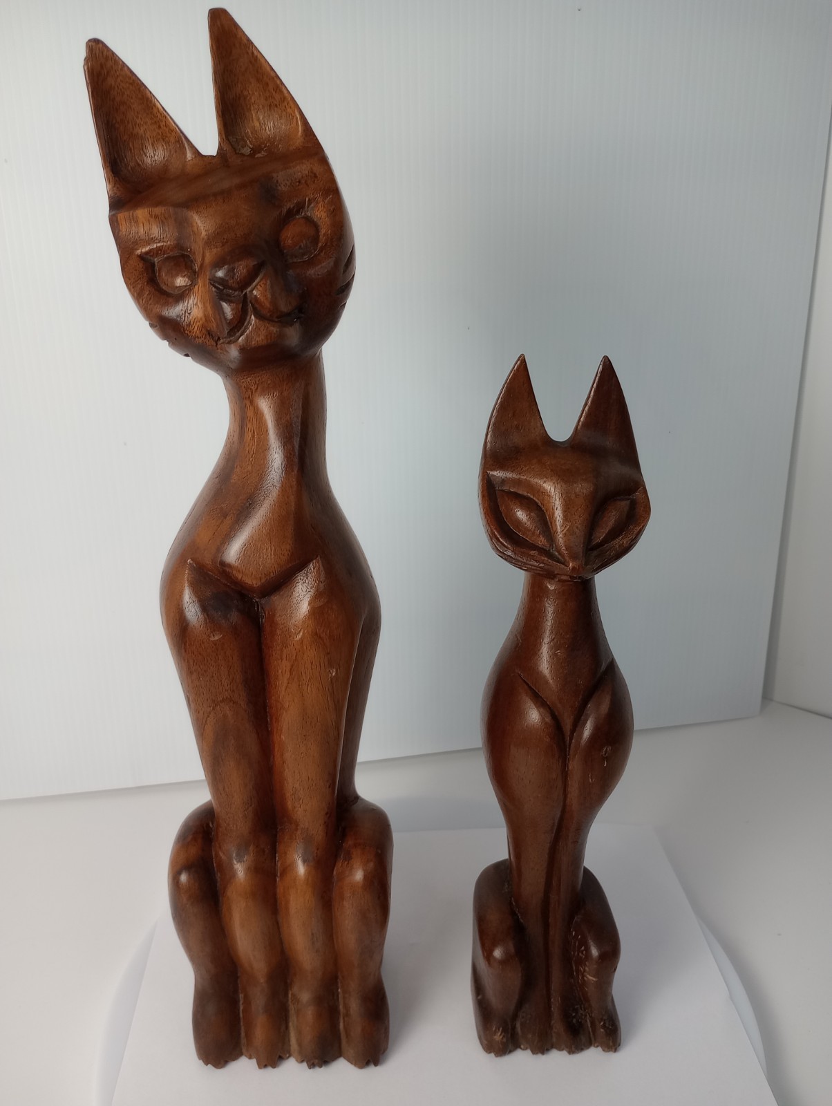 VTG/MCM Tiki Style Siamese Cats Wood Figurine Hand Carved Philippines - LOOK@ME-