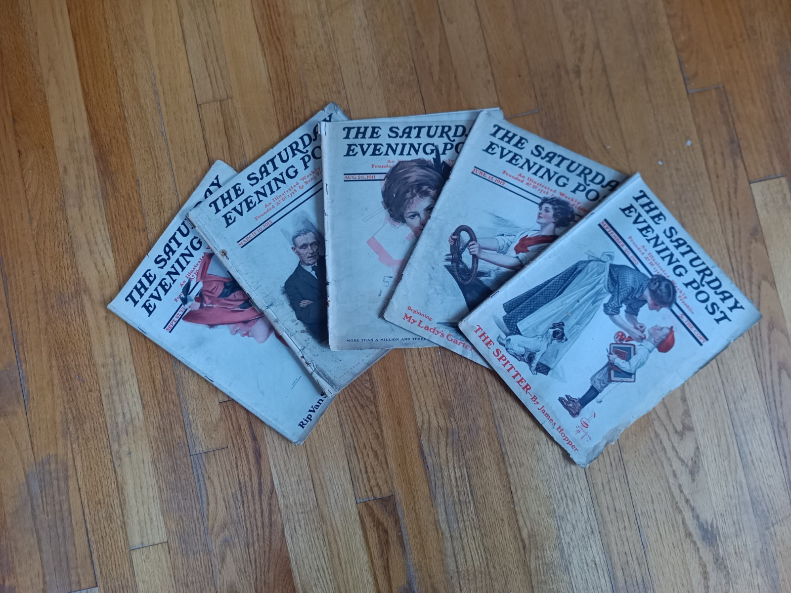 Lot of 5 Antique Saturday Evening Post 1911-1930 Leyendecker Era Covers AS-IS