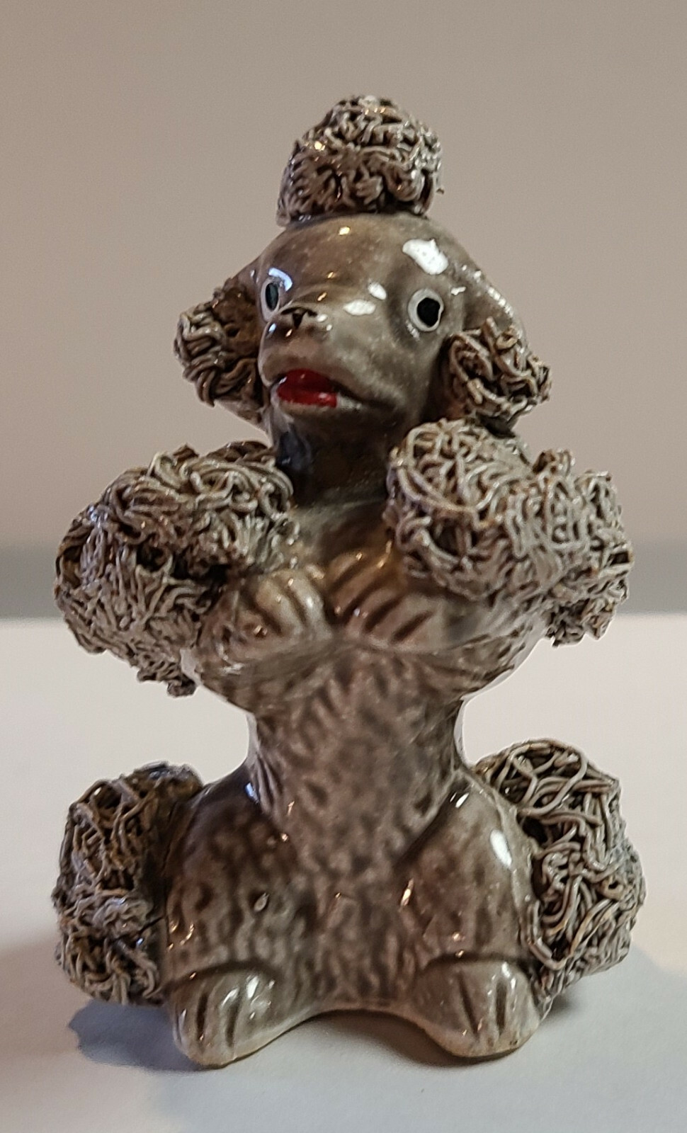  Vintage Porcelain Spaghetti Trim Grey Poodle 2.75