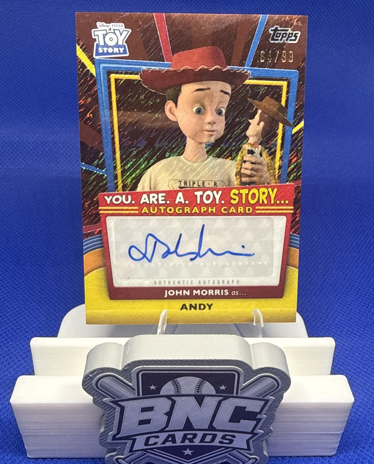 2025 Topps Disney 30 Years Of Toy Story ANDY JOHN MORRIS Signed Auto YRT-JM /99 2025 Topps Disney 30 Years Of Toy Story ANDY JOHN MORRIS Signed Auto YRT-JM /99