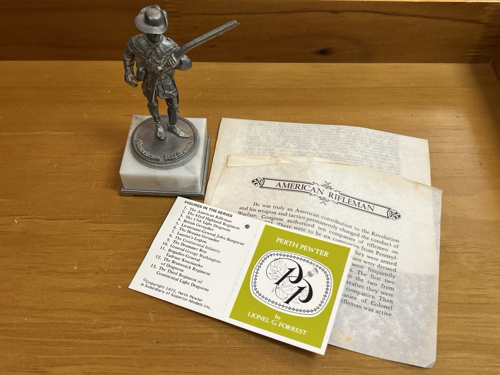 Perth Pewter Sculpture Lionel Forrest American Rifleman On Marble Base