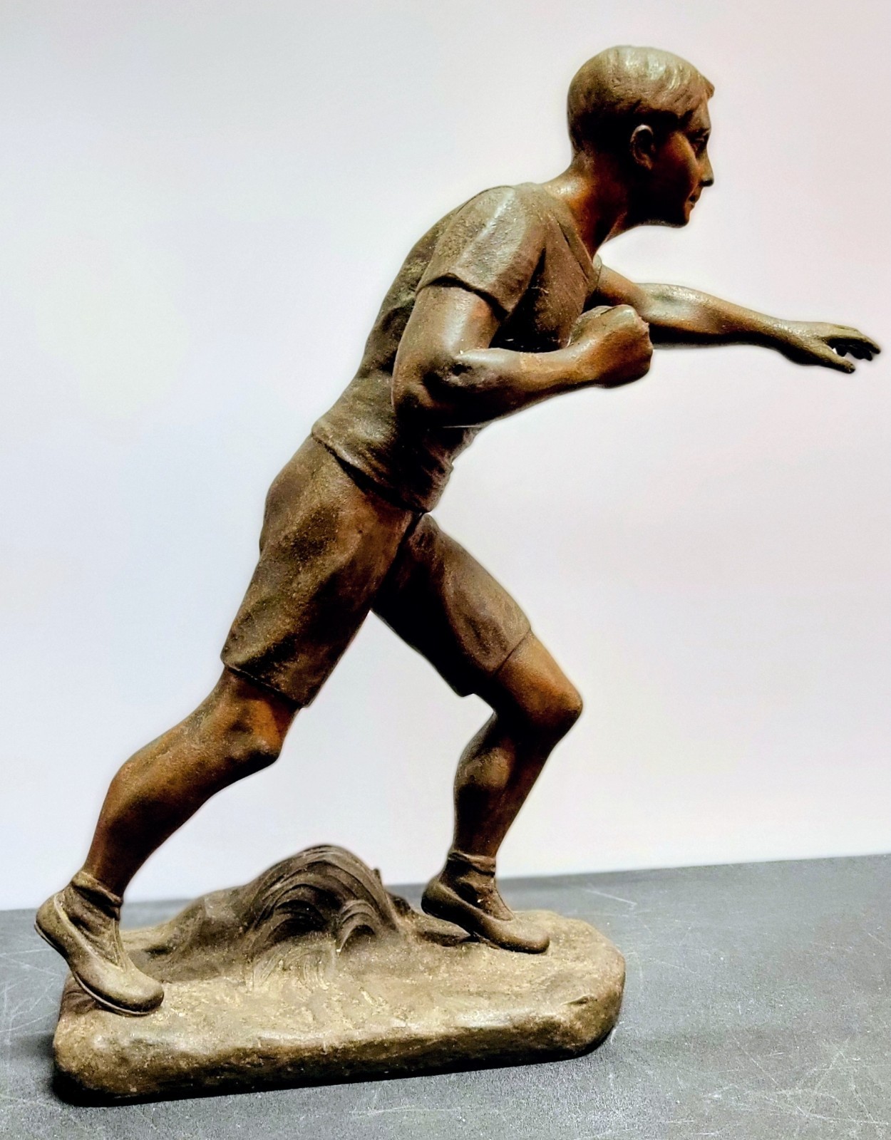Antique Spelter Sculpture Statue BOXER Boxing Figure Signed HENRI FUGERE - RARE