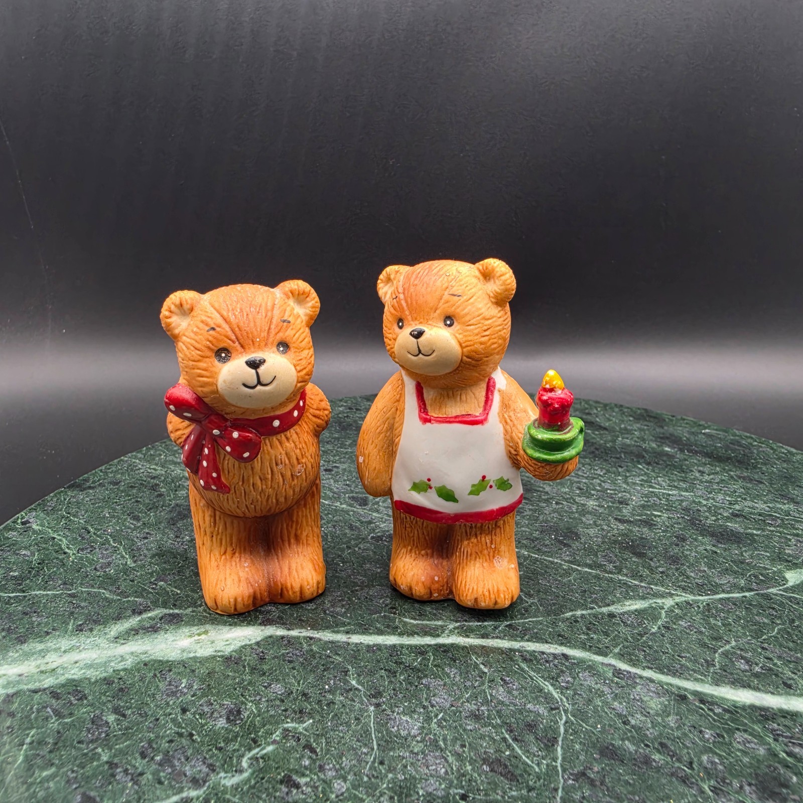 Vintage 1979 Enesco Piggles Christmas Bear Figurines Set of 2 Taiwan